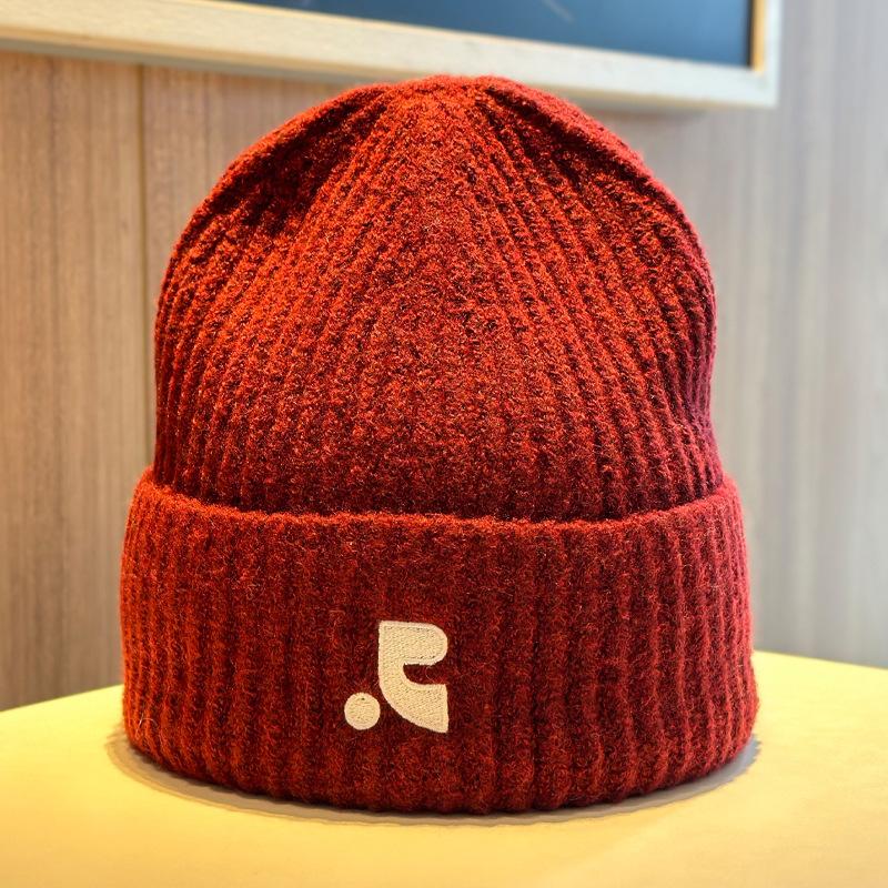 Embroidery Letter Knitted Hat for Men and Women Autumn and Winter Big Head Circumference Thickened Warm Wool Hat Couple Hat
