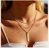 Layered Vertical Bar Pendant Necklace for Women Clavicle Chain Collarbone Choker Necklace 18K PVD Gold Plated Jewelry Waterproof