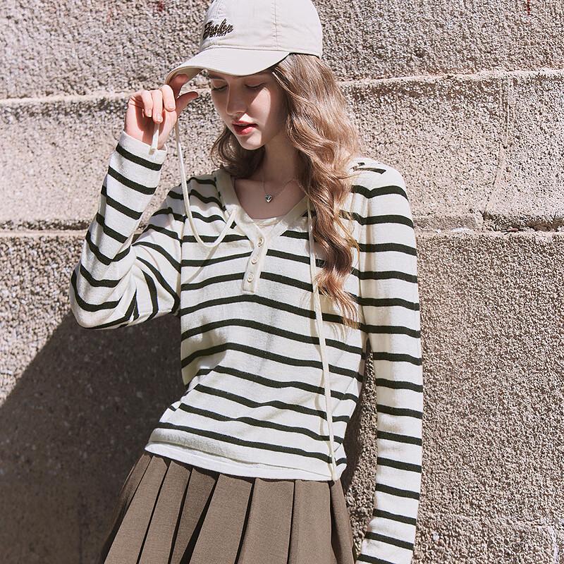 Betu Women's 2025 Spring Faux Two-Piece Color-Block Hooded Knit Sweater