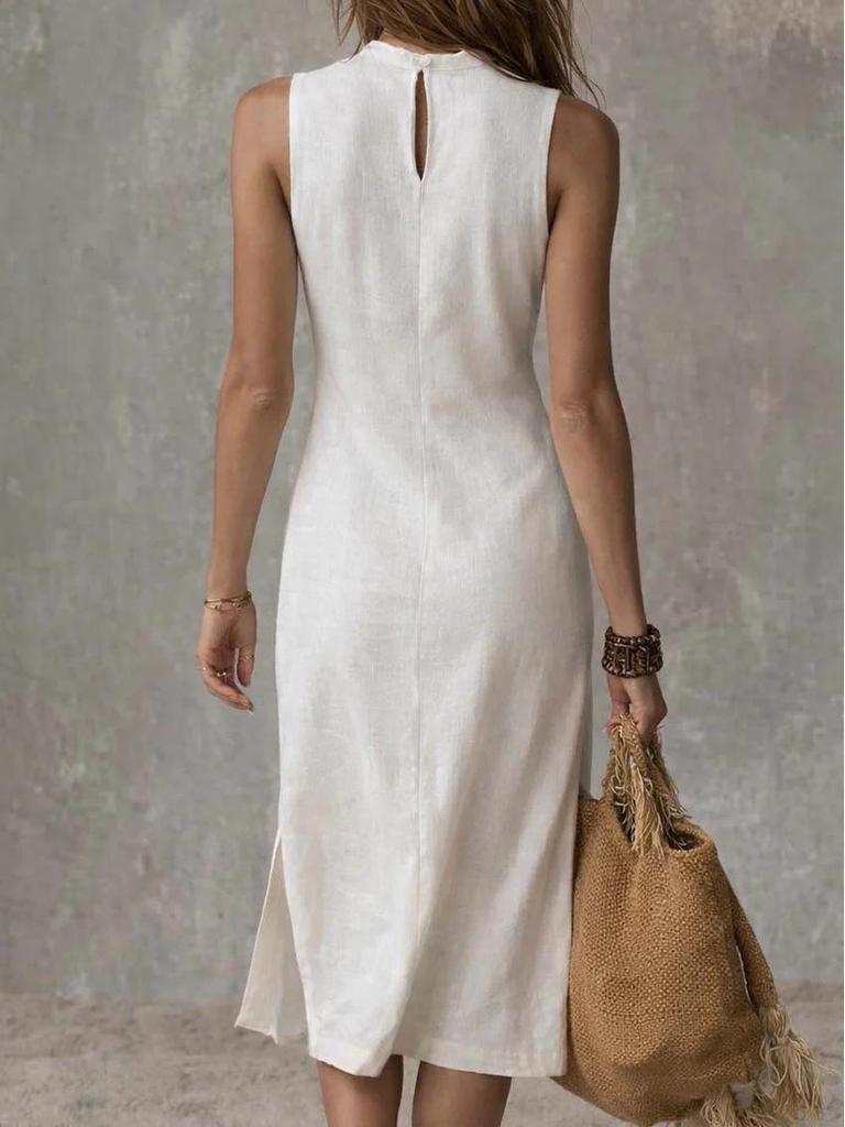 2026 European Women's Sleeveless Solid Vest & High Slit Knit Dress