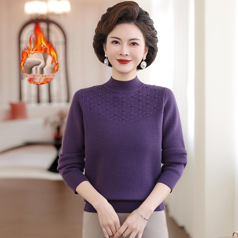 Mom's Velvet Knitwear: Autumn/Winter Warm Sweater for Middle-Aged & Elderly Women