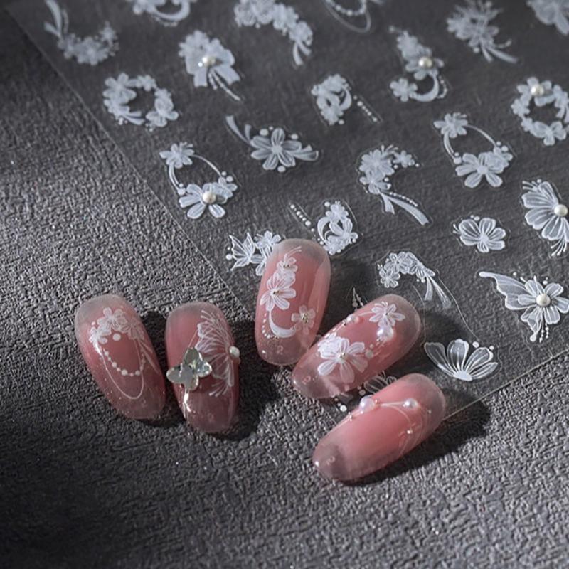 Naklejka 3D na paznokcie z białym kokardką i kwiatem, ultracienka, samoprzylepna, suwak, letnia naklejka do zdobienia paznokci, dekoracja, akcesorium do DIY manicure