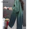 Korean Fashion Plus Size Summer Women Blouse V Neck Contrast Color Purple Green Cotton Loose Shirt Half Sleeve Vintage Baisc Top