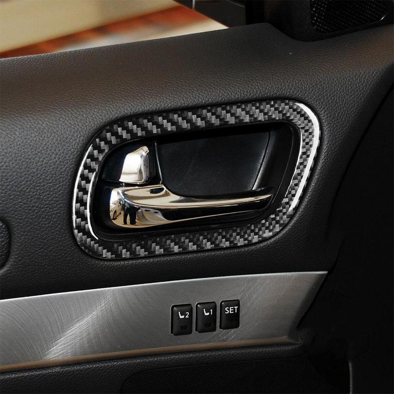 2Pcs Black Carbon Fiber Car Interior Door Handle Ring Cover Trim Frame Decor Fit for Infiniti G37 2-Door 2010 2011 2012 2013