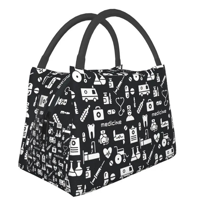 Pink Nurse Life Insulated Lunch Tote Bag for Women Nursing Print Portable Thermal Cooler Bento Box Work Travel Food Bags