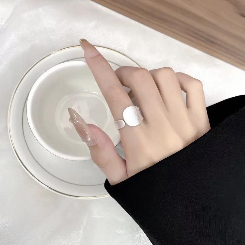 S925 Sterling Silver Irregular Wide Brushed Open Ring - Simple Hip-Hop Hong Kong Style for Women