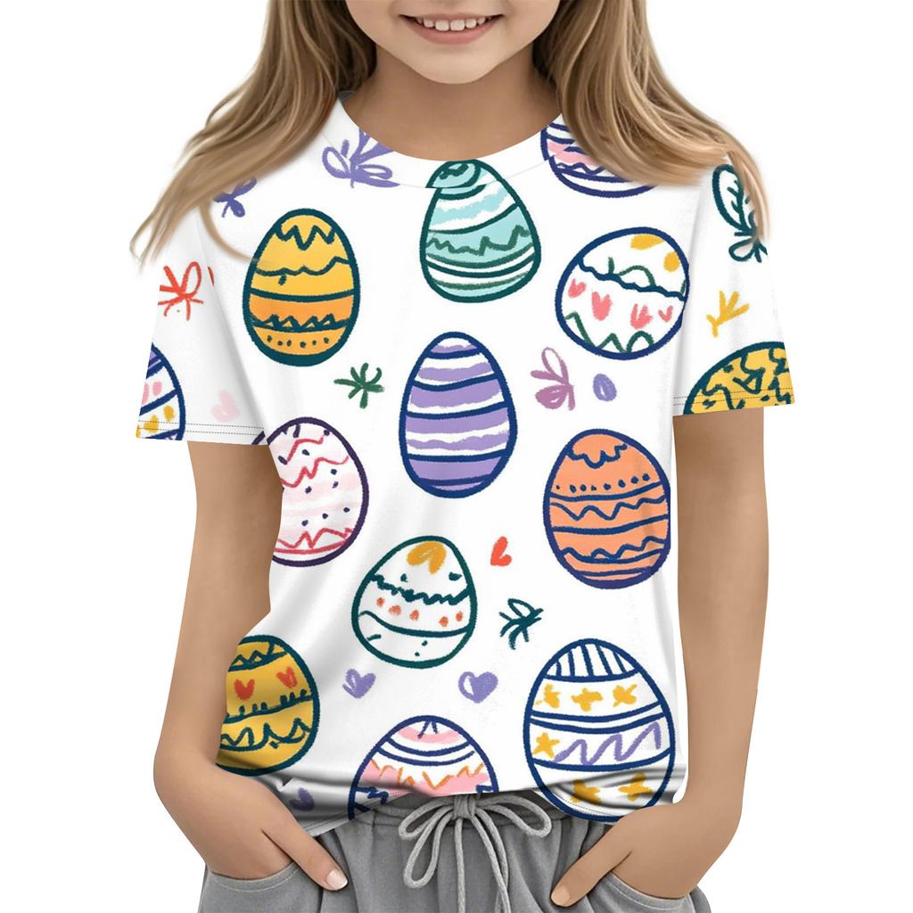 Children's Easter Printed Round Neck Short Sleeved Casual T-shirt