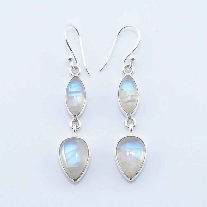 Solid 925 Sterling Silver Moonstone Gemstone Earrings Handmade dangle Earrings Gift For Her Silver Jewelry