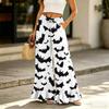 Women's High Waist Wide Leg Pants with Pockets - Halloween Print Drawstring Elastic Waist Loose Casual Trousers