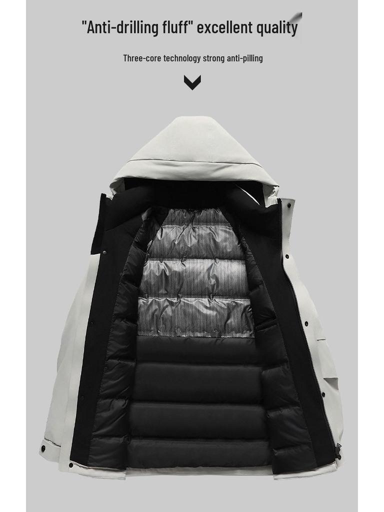High Fill Power Men's Hooded White Duck Down Jacket - Trendy, Thickened, Cold Protection