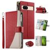 For Google Pixel 8a Case Zipper Wallet Color Splicing Leather Flip Phone Cover with Straps