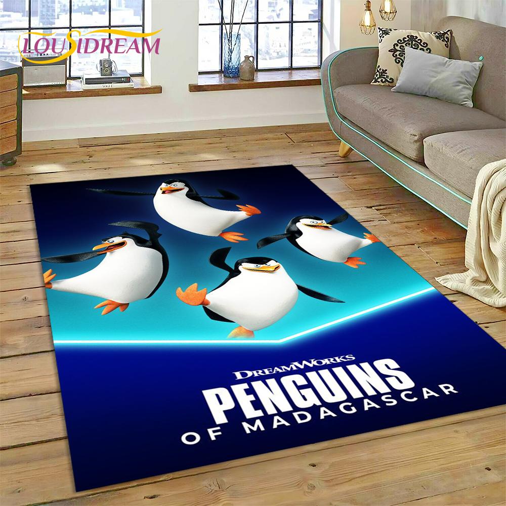 Cute Penguins of Madagascar Cartoon Carpet Rug for Living Room Bedroom Home Sofa Decoration,Kid Area Rug Non-slip Floor Mat Gift