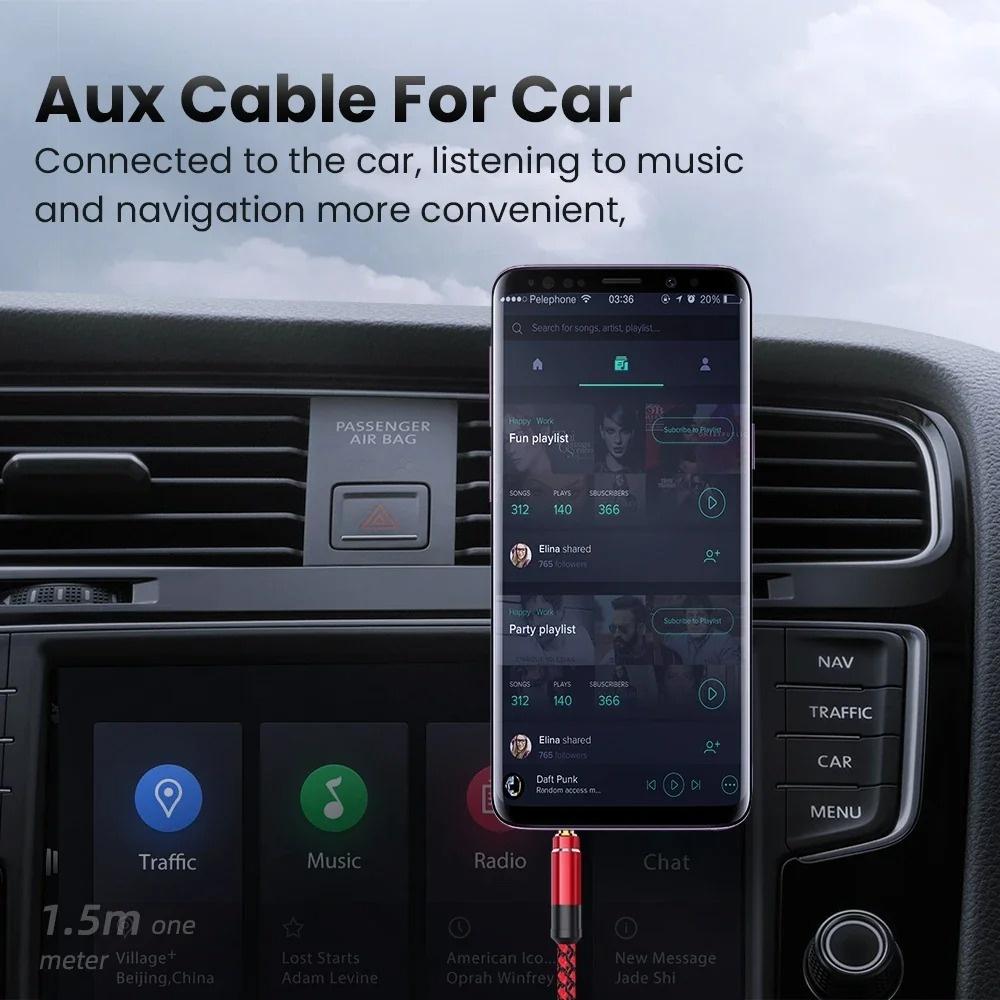 1.1m 1.1mm Jack Male to Male Extension Aux Line Audio Cable for iPhone Samsung Xiaomi Car Headphone Audio Jack Braided Wire