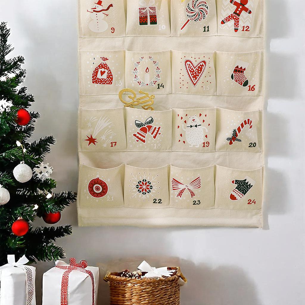 Christmas Advent Calendar Hanging Bag 24-Compartment DIY Fabric Storage Bag Christmas Decor Calendar Children's Gift Holiday De