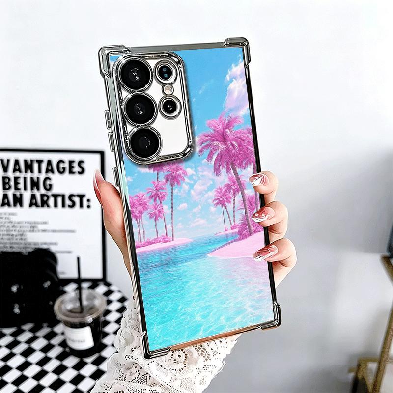 

Pink Sunset Beach Dreamy Scenery Soft Phone Case For Samsung Galaxy S26 Ultra S25 Edge S24 FE S23 Plus S22 S21 + S20 Plating Ant Samsung S26