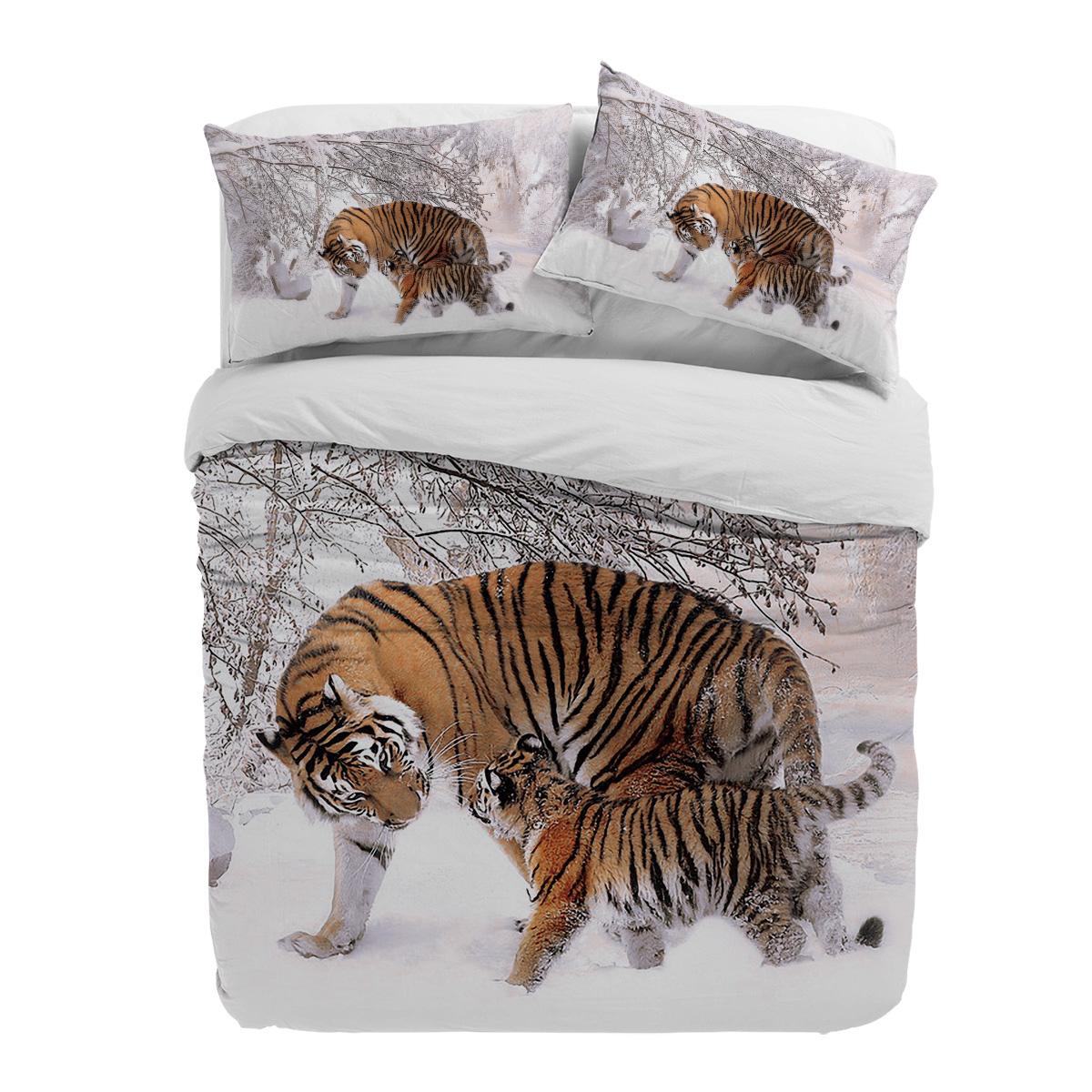 

Постельное белье с диким животным тигром, идущим по снегу, пододеяльник с наволочкой, на заказ, 3 предмета, комплект постельного белья, покрывало на двуспальную кровать, домашний текстиль EU single(135x200cm)