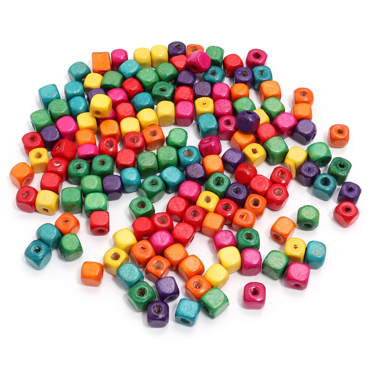 

100-500pcs Cube Shaped Wooden Beads 6/8/10mm Mix Color Square Loose Bead for DIY Necklace Bracelets Jewelry Making Materials