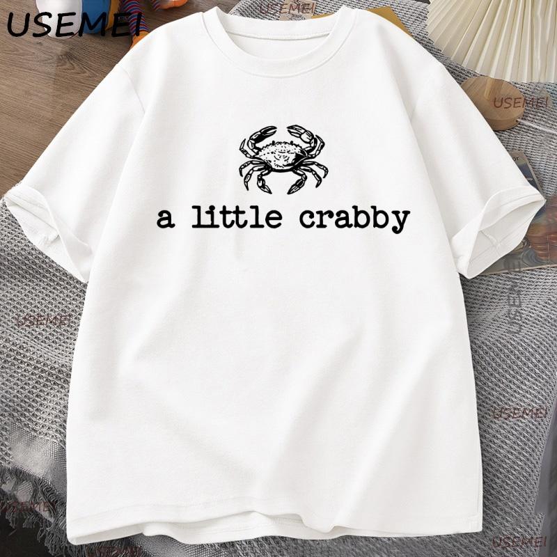 Funny Beach Meme T-Shirt A Little Crabby Printed T Shirt Summer Oversize T-shirts Tee Fashion Short Sleeves Summer Oversized Tops S белый