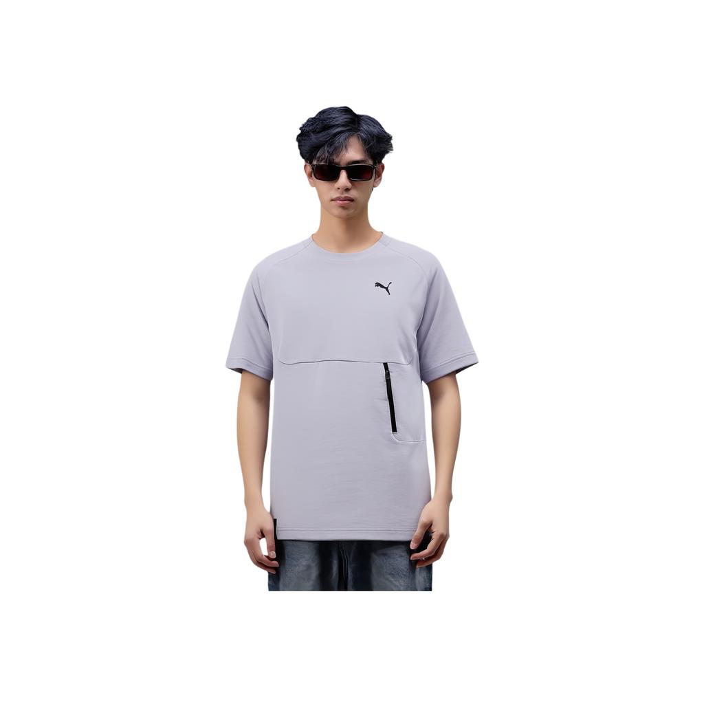 Puma Tech Pocket Tee Solid Color Casual Cut Design Round Neck Short Sleeve T-Shirt Men Tops Light-Gray 626155-63