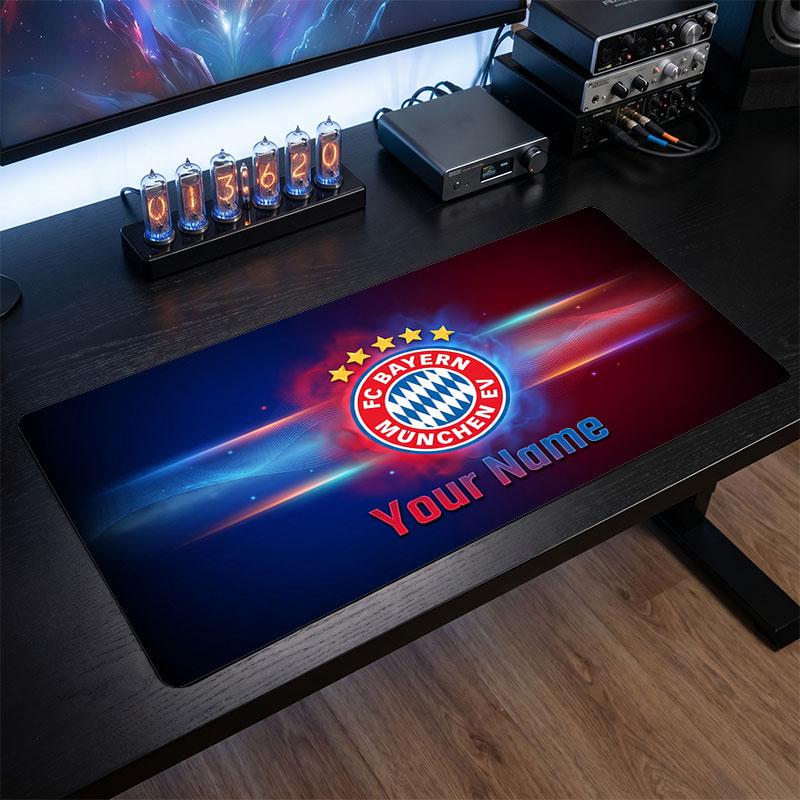 Bayern Mnichov Vlastní Velká Podložka pod Myš, Personalizovaný Tisk Jména, Fotbalové Logo Protiskluzová Podložka na Stůl Herní Dárek