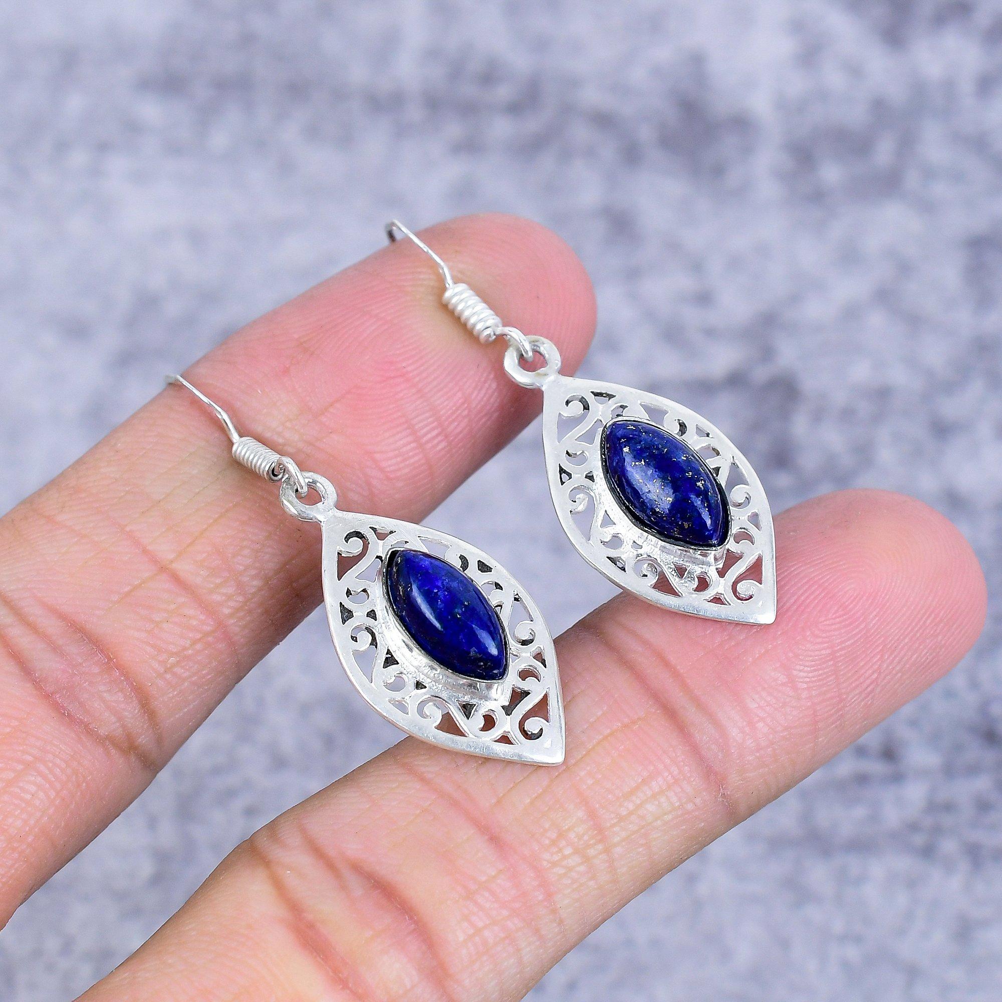 

Lapis Lazuli Gemstone Handmade 925 Sterling Silver Jewelry Earring 1.69 M-2701