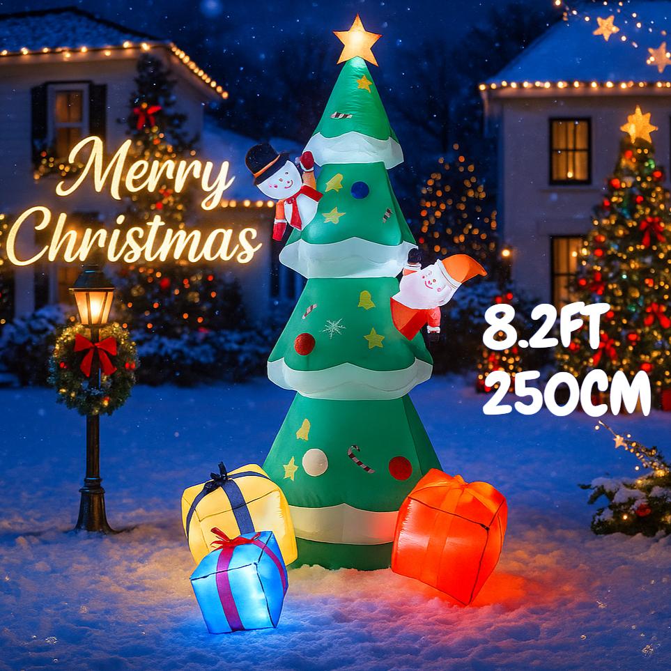 8.2FT Inflatable Christmas Toy Tree Set Santa Snowman Gift Box Xmas Yard Decorations Supplies LED Lit Home Ornament Festive Gift