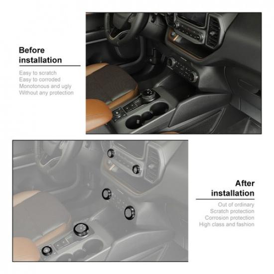 7pc Black Center Console Switch Knob Cover Trim Ring for Ford Bronco Sport +