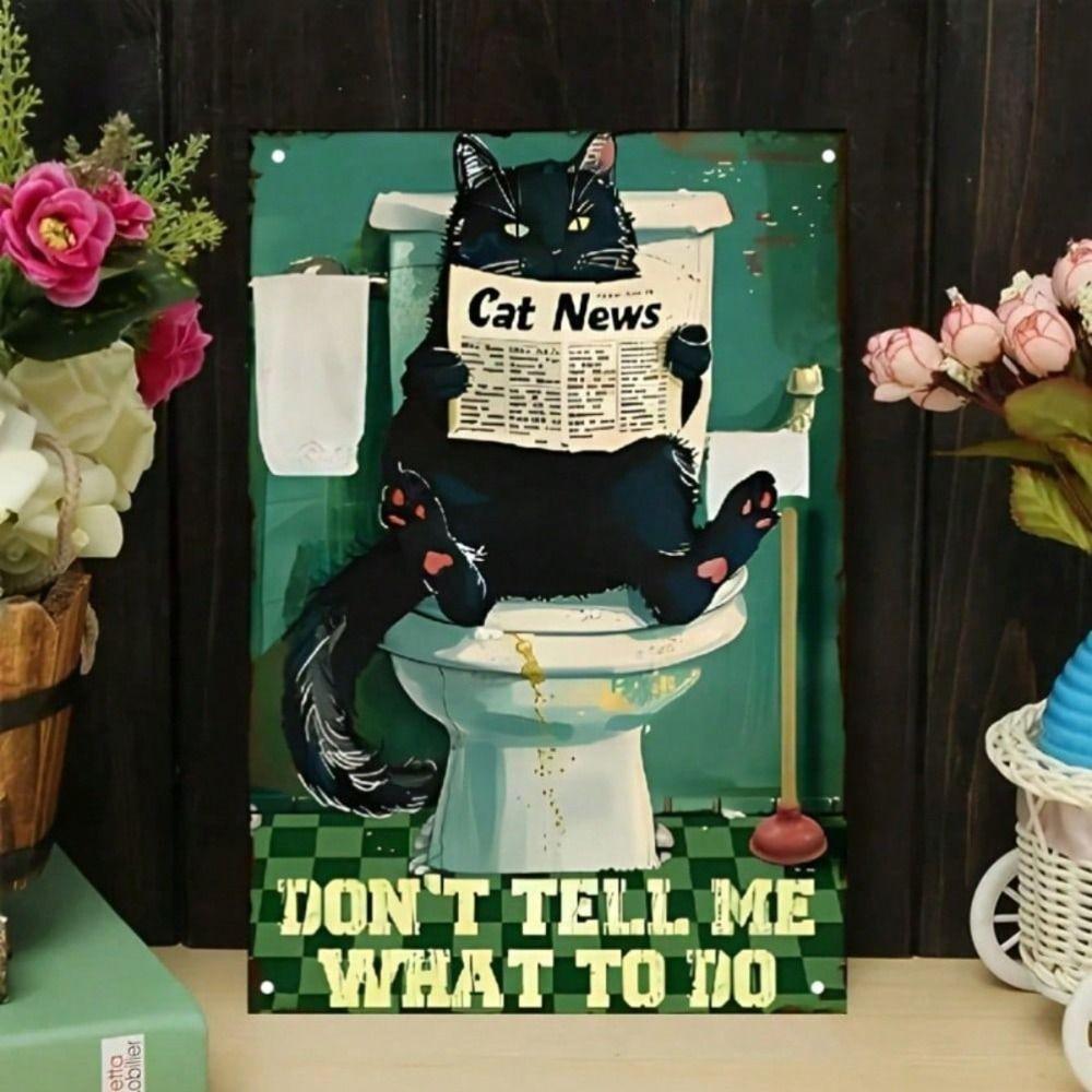Vintage Black Cat Metal Poster Wall Art for Cat Lovers