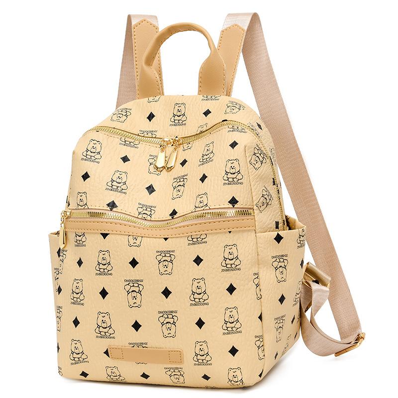 

Рюкзак с принтом, большая вместимость, сумка через плечо, ПУ, женская дорожная сумка бежевый