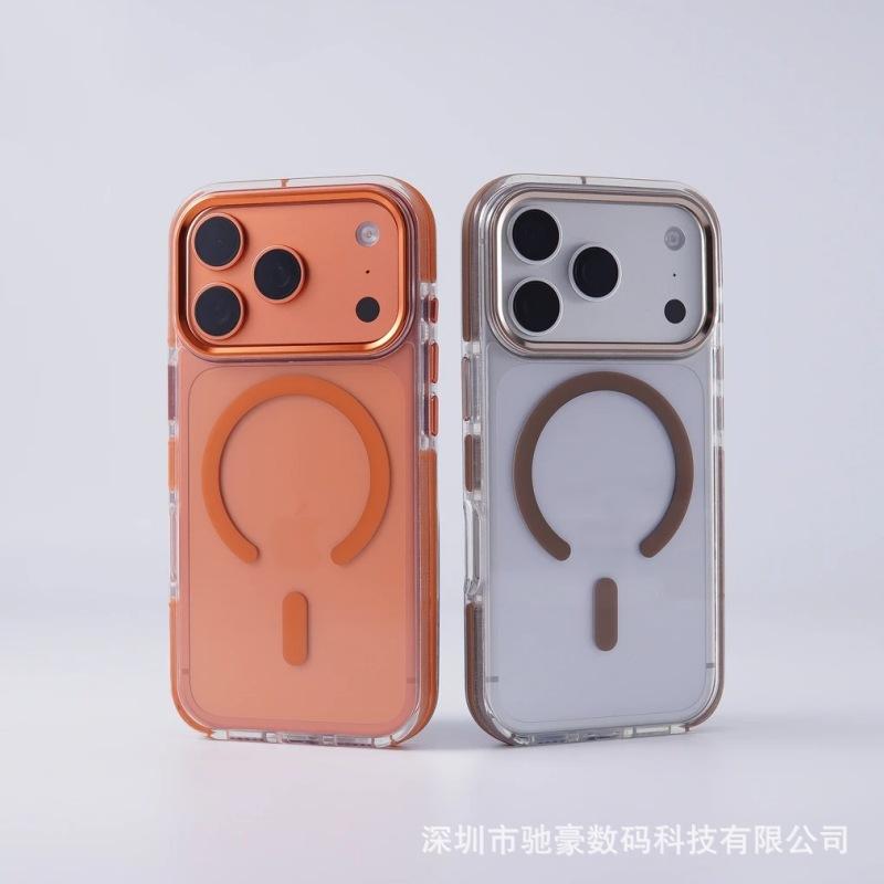 Two-color ice color magnetic suction suitable for iPhone17promax mobile phone case Apple 16 metal lens simple anti-drop cover