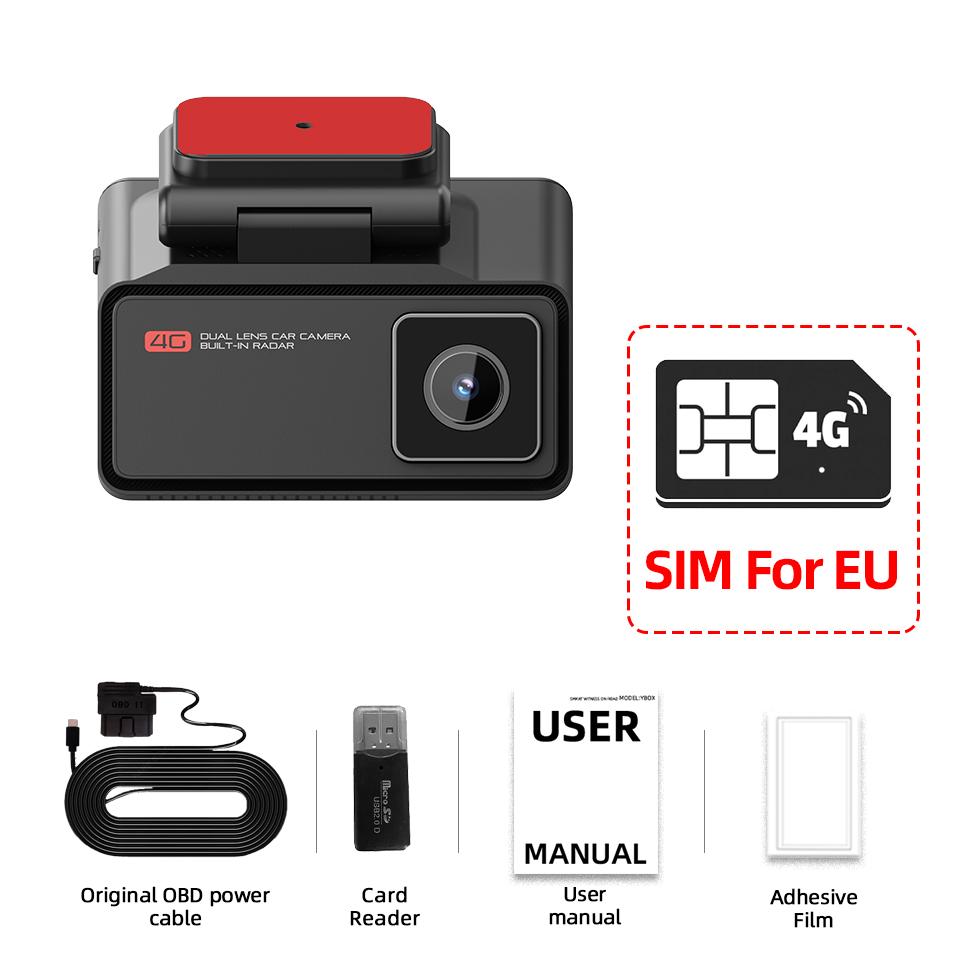 4G LTE Dash Cam Front and Inside Lens Black Box DVR Camera Remote Live-View GPS Tracking Vehicle APP Dual Auto Video Recorder