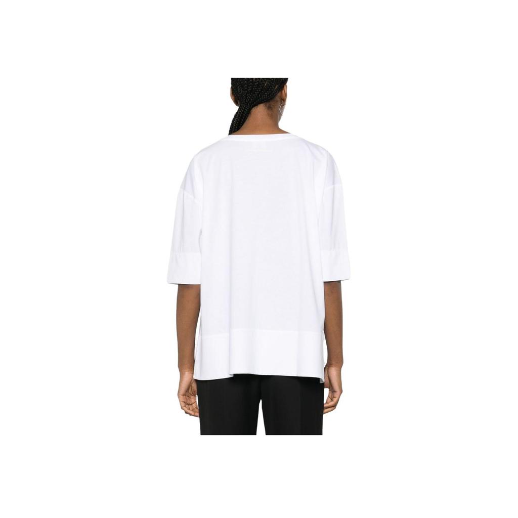 Emporio Armani FW23 Rhinestone Logo Round Neck Casual Short Sleeve T-Shirt Women Tops White 3D2T7C-2JFNZ-0100