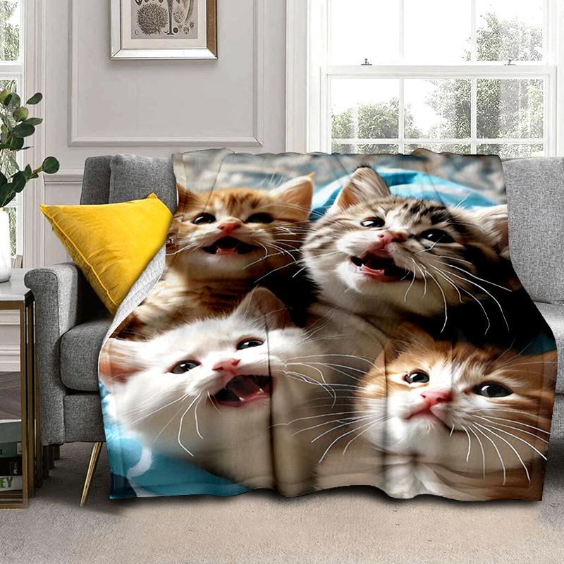 1PC Cute cat, cartoon blanket, all season lightweight home office outdoor nap multifunctional blanket