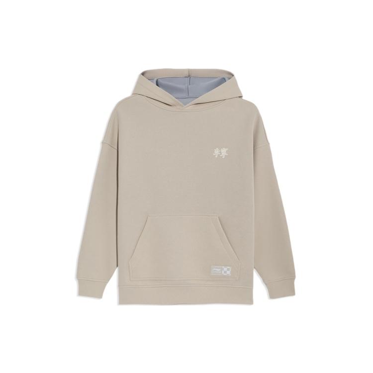 Li-Ning Sports Stylish Series Logo Embroidered Hoodie Beige Grey Unisex AWDS087-4 XL