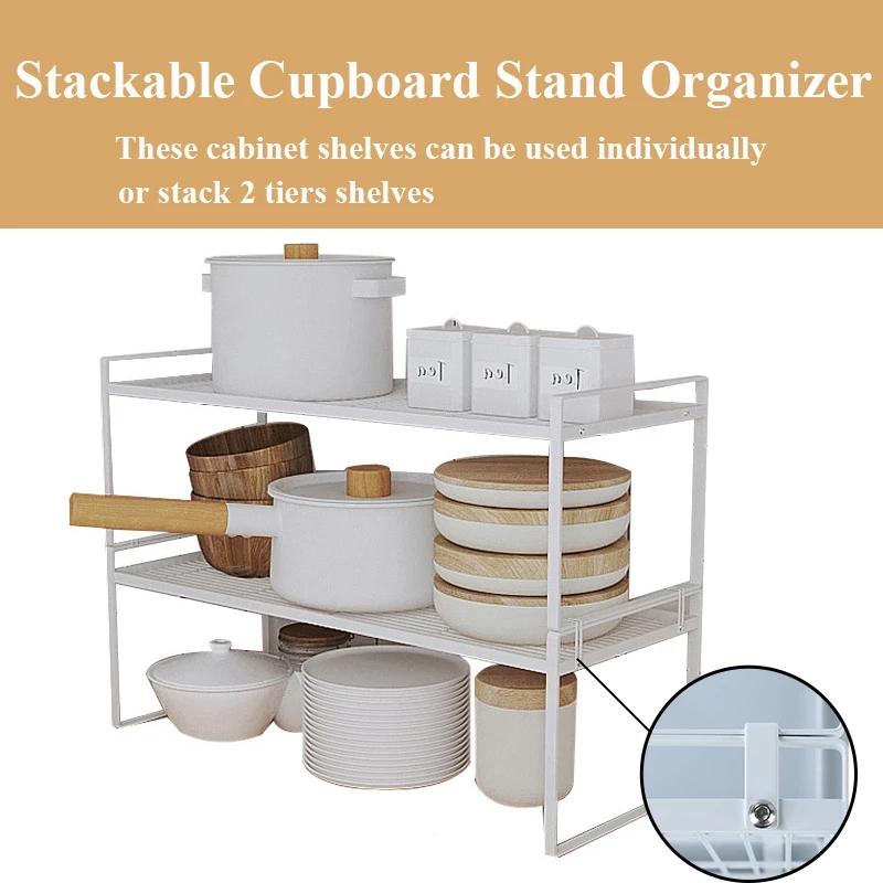 2Pack Cabinet Shelf Organizer Storage Rack Stackable Spice Rack Kitchen Space Saving Double-Layer Shelf  Under Sink Storage Rack