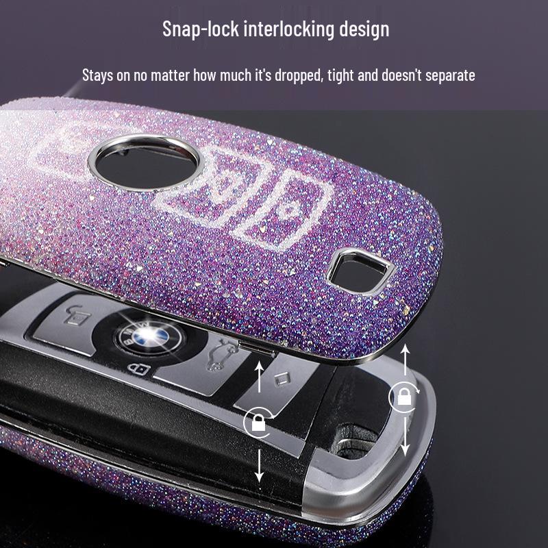 Couvre-clé strass pour BMW Série 3, 5, 7/730li GTX1 Coque de clé Boucle