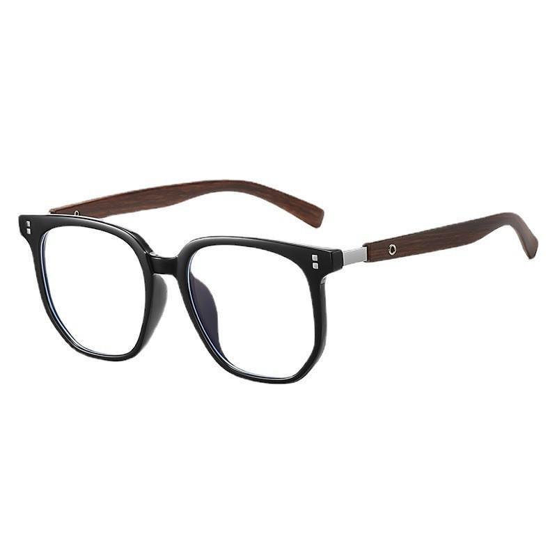 New Fashion Trend Wood Grain Metal Frame Glasses with Anti-Blue Light White Lens, Prescription Compatible