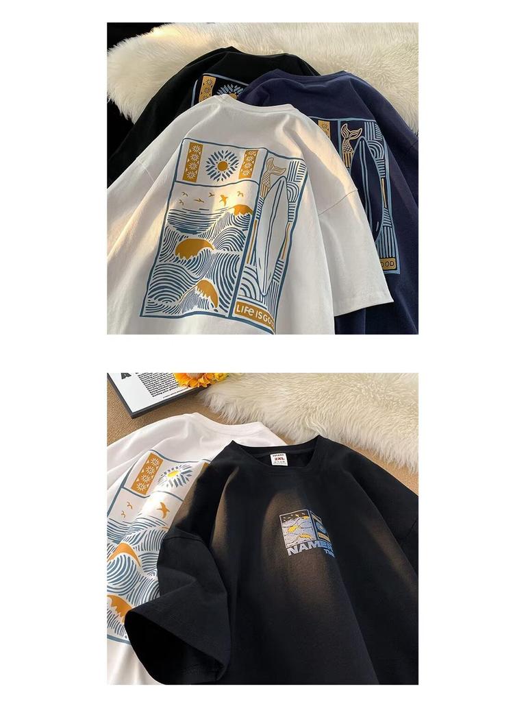 Men's Oversized Ethereal Letter Print Pure Cotton Short-Sleeve T-Shirt - American Street Style