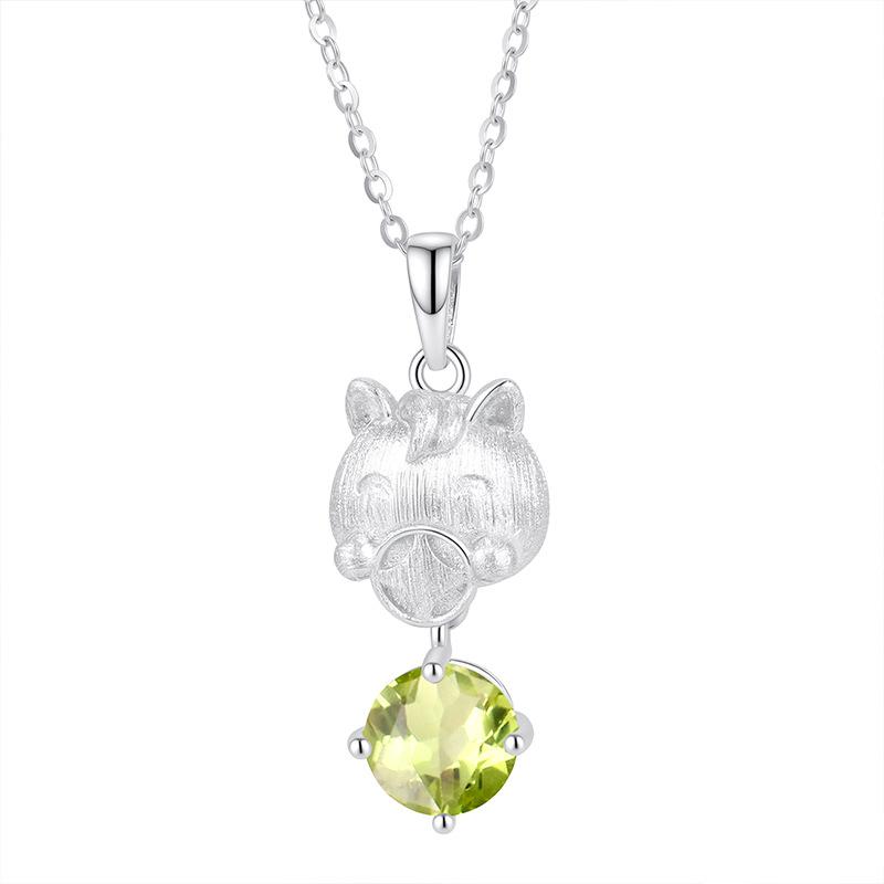 S925 Sterling Silver Horse Pendant Necklace Natural Crystal/Garnet Brushed Process Jewelry for Women