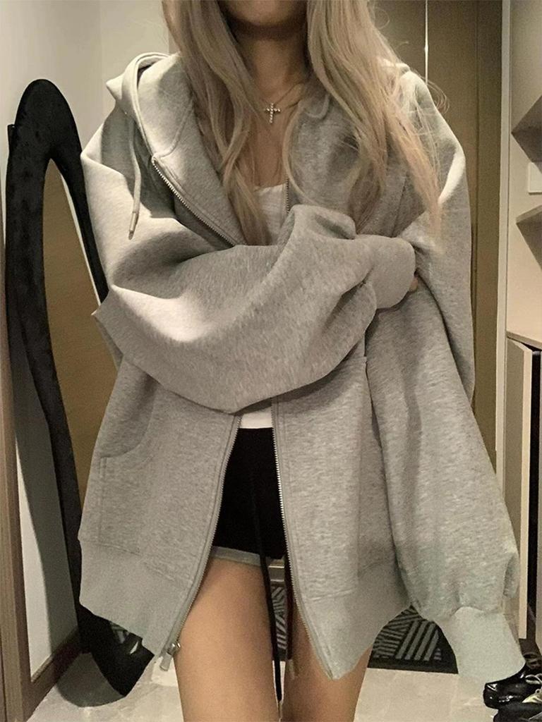 Damen Koreanischer Lazy Style Schweres Fleecegefüttertes Kapuzen-Sweatshirt Cardigan für Frühherbst 2025