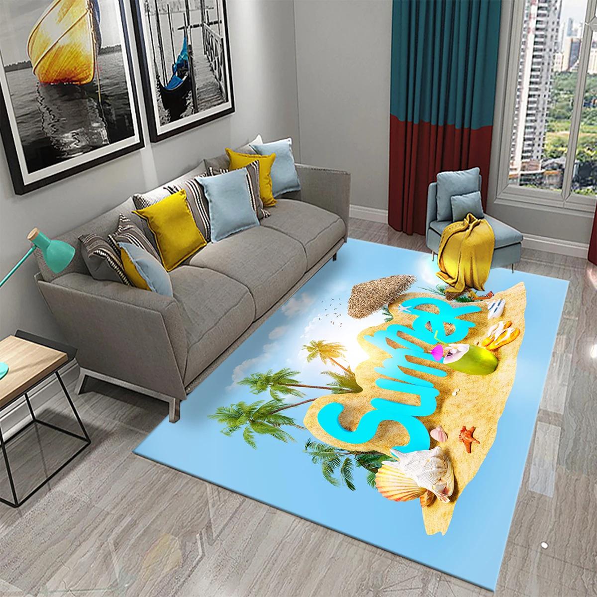 

Hello Summer Carpet Summer Beach Vacation Shells Starfish Living Room Bedroom Decor Bathroom Entrance Non-Slip Floor Mat Doormat 40x60cm 16x24 inch