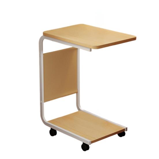 2-stöckiger C-förmiger Beistelltisch Rollender kleiner Kaffeetisch mit hölzerner Tischplatte Metallrahmen Wohnzimmer Schlafzimmer Ecke Nachttisch Schreibtisch mit Rädern