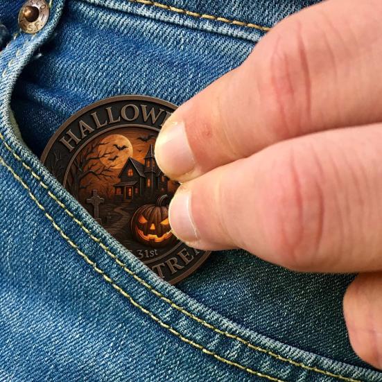 Halloween Challenge Coin Scarecrow Pumpkin Reaper Edition Metal Coin Trick (Skull Side)
