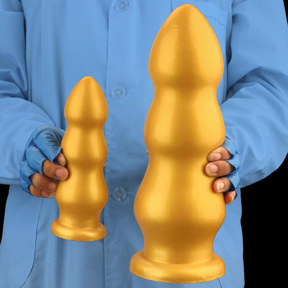 Big Gold Silicone Ribbed Anal Dildo Realistic Penis Sex Toy for Couples Fisting Big Dick BDSM