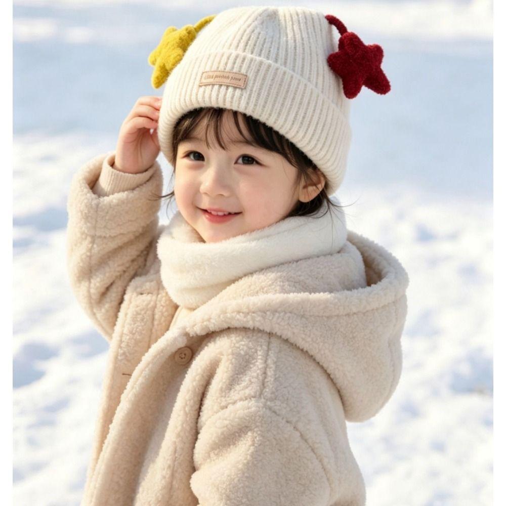 Thick Knit Children Hat Star Decor Knitted Cap Fashion Toddler Hat  Winter Outdoor
