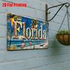2D Flat Piece, Florida Beach Scene Metal License Plate, Vintage Aluminum Sign, Suitable for Poolside, Patio, Beach Bar