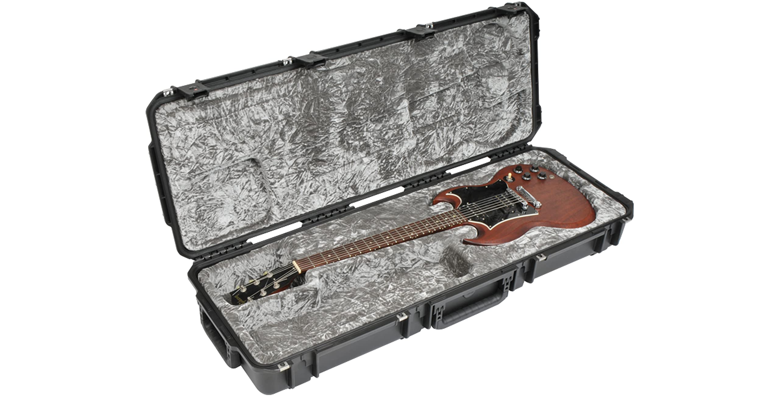 

SKB Cases iSeries SG Style Waterproof Guitar Flight Case, Black, Travel.