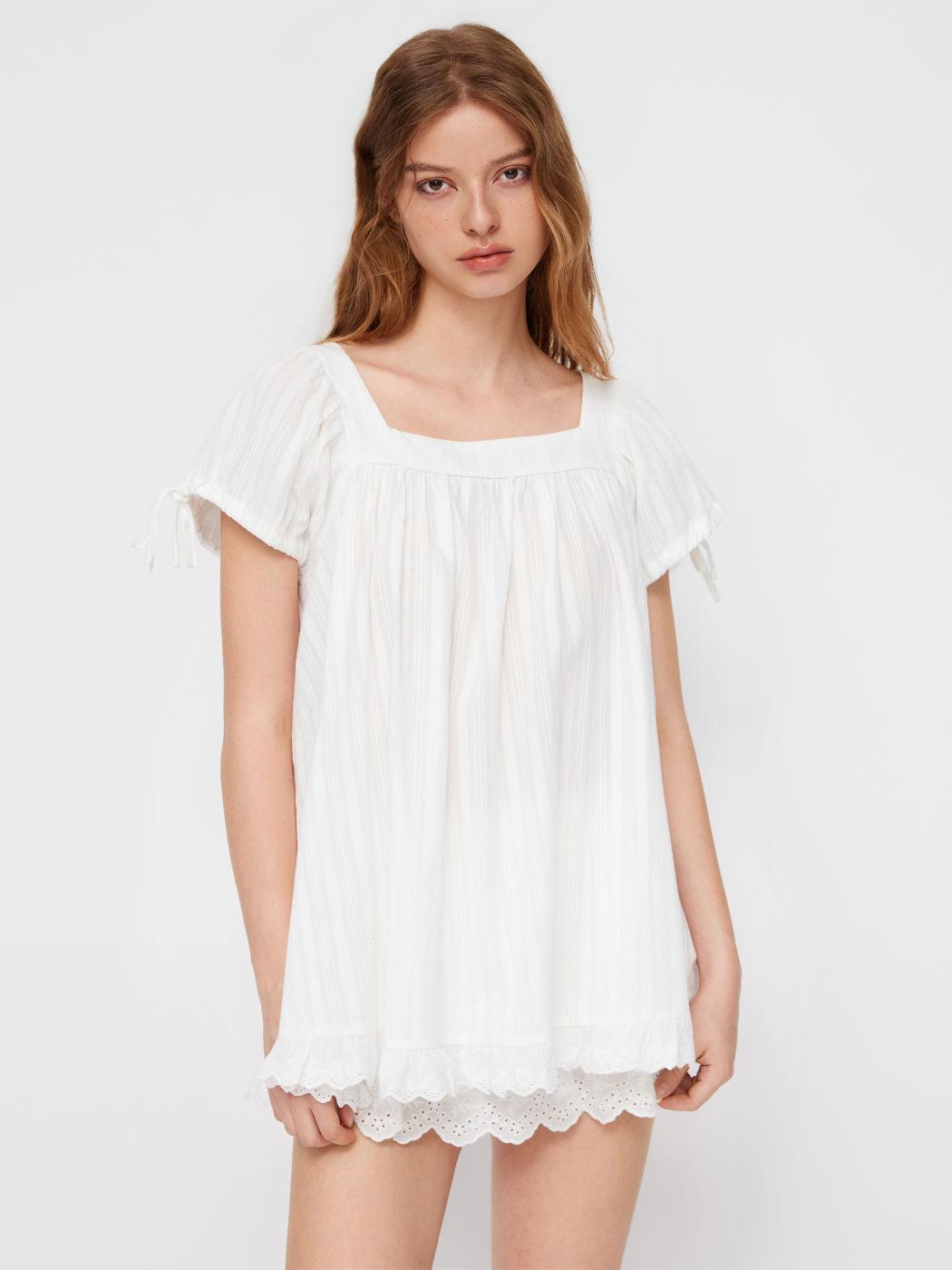 2026 new cross-border European, American and Amazon independent station women s casual square collar ruffle edge tie short-sleeved shirt S белый