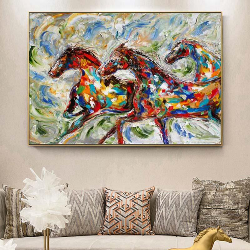 

Акварельная бегущая лошадь, картина маслом на холсте, настенный художественный постер и принты, изображение животного для декора офисной комнаты, Cuadros