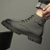 Martin boots men's autumn and winter new platform leather black boys high-top shoes British style locomotive boots tide